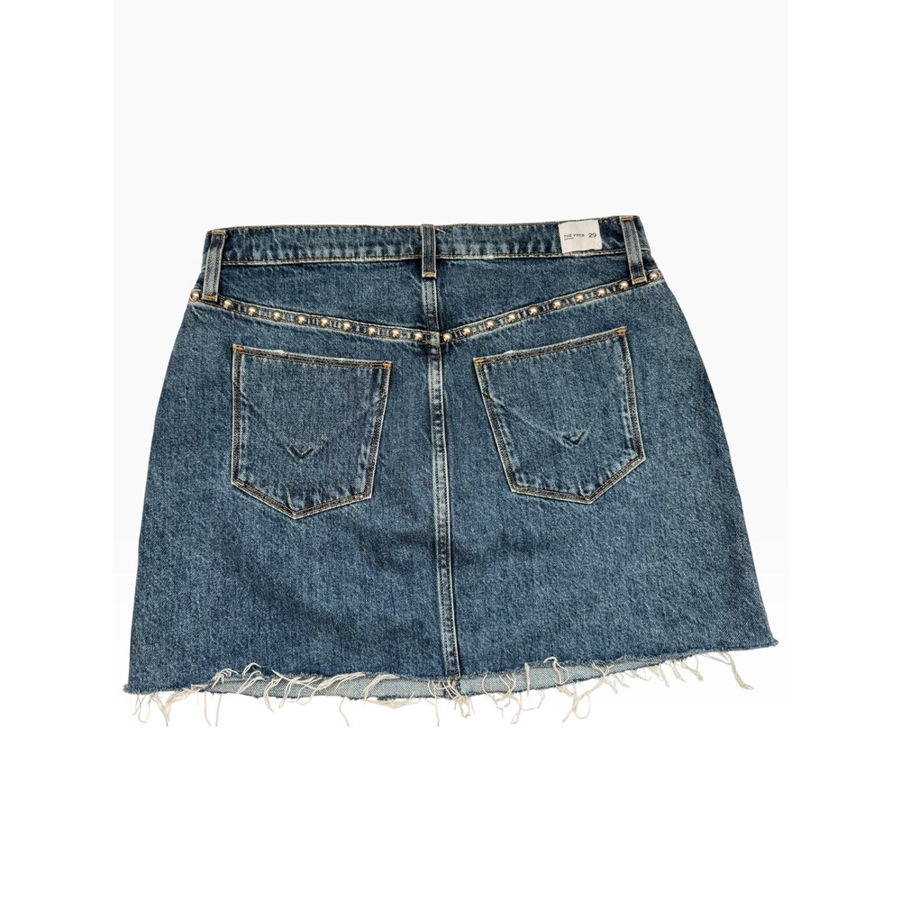 Hudson The Viper Mini Skirt Studded Raw Hem Denim Blue Womens Size‎ 29 NEW